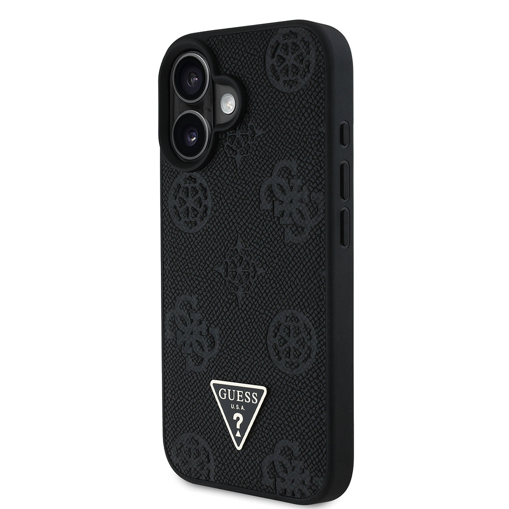 iPhone 16 Kılıf Guess Orijinal Lisanslı M-safe Şarj Özellikli Sıcak Baskılı Üçgen Logolu PU Deri Peony Kılıf