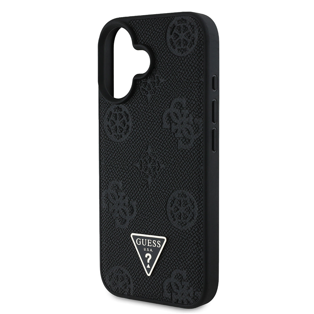 iPhone 16 Kılıf Guess Orijinal Lisanslı M-safe Şarj Özellikli Sıcak Baskılı Üçgen Logolu PU Deri Peony Kılıf