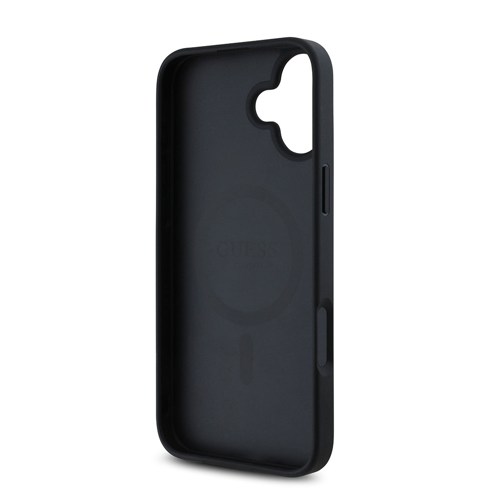 iPhone 16 Kılıf Guess Orijinal Lisanslı M-safe Şarj Özellikli Sıcak Baskılı Üçgen Logolu PU Deri Peony Kılıf