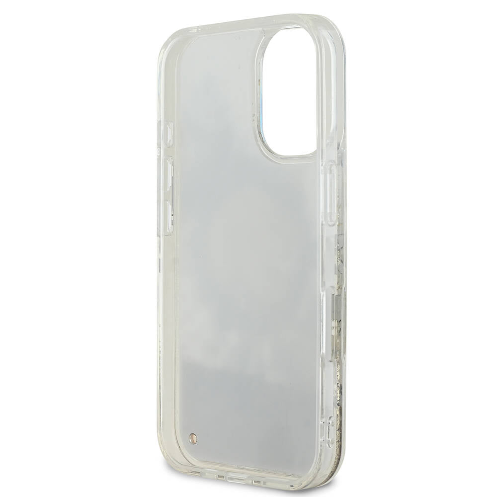iPhone 16 Kılıf Guess Orijinal Lisanslı M-safe Şarj Özellikli Sıvılı Simli Çiçek Desenli Kılıf