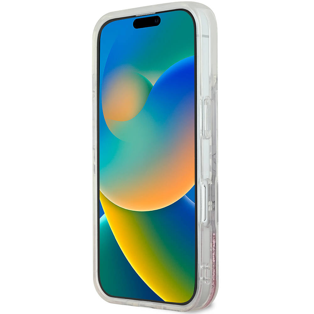 iPhone 16 Kılıf Guess Orijinal Lisanslı M-safe Şarj Özellikli Sıvılı Simli Çiçek Desenli Kılıf