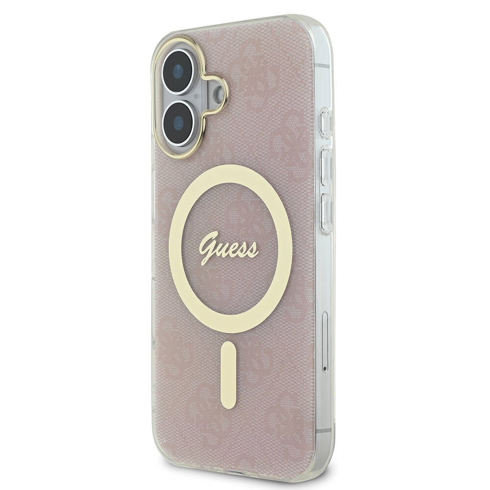iPhone 16 Kılıf Guess Orijinal Lisanslı M-safe Şarj Özellikli Yazı Logolu 4G Desenli Kılıf