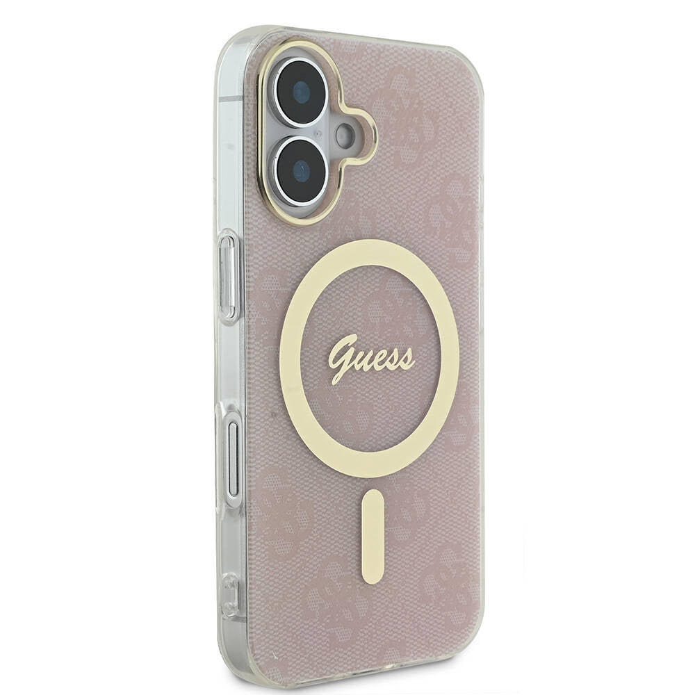 iPhone 16 Kılıf Guess Orijinal Lisanslı M-safe Şarj Özellikli Yazı Logolu 4G Desenli Kılıf