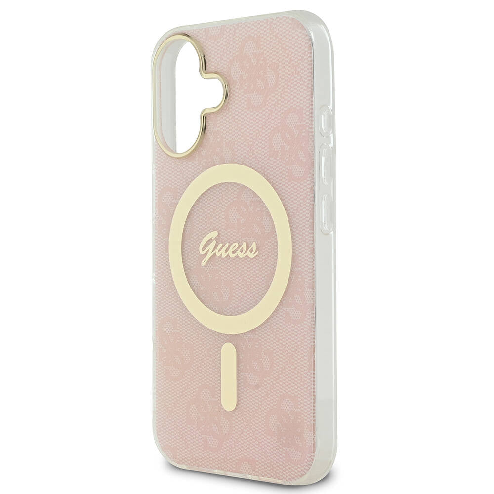 iPhone 16 Kılıf Guess Orijinal Lisanslı M-safe Şarj Özellikli Yazı Logolu 4G Desenli Kılıf