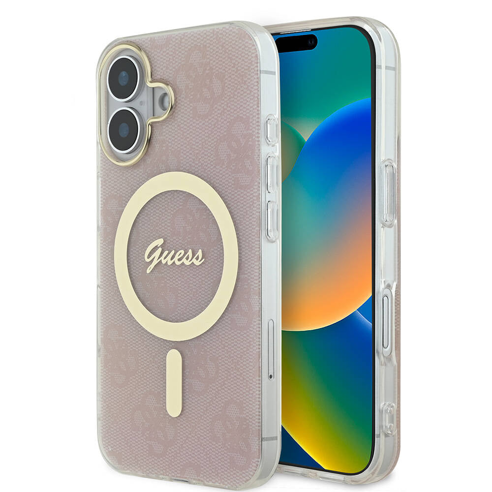 iPhone 16 Kılıf Guess Orijinal Lisanslı M-safe Şarj Özellikli Yazı Logolu 4G Desenli Kılıf