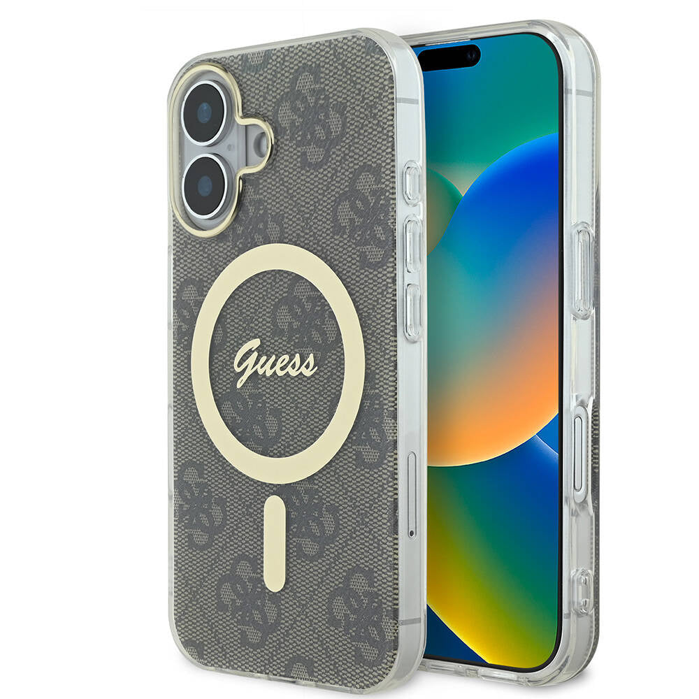 iPhone 16 Kılıf Guess Orijinal Lisanslı M-safe Şarj Özellikli Yazı Logolu 4G Desenli Kılıf