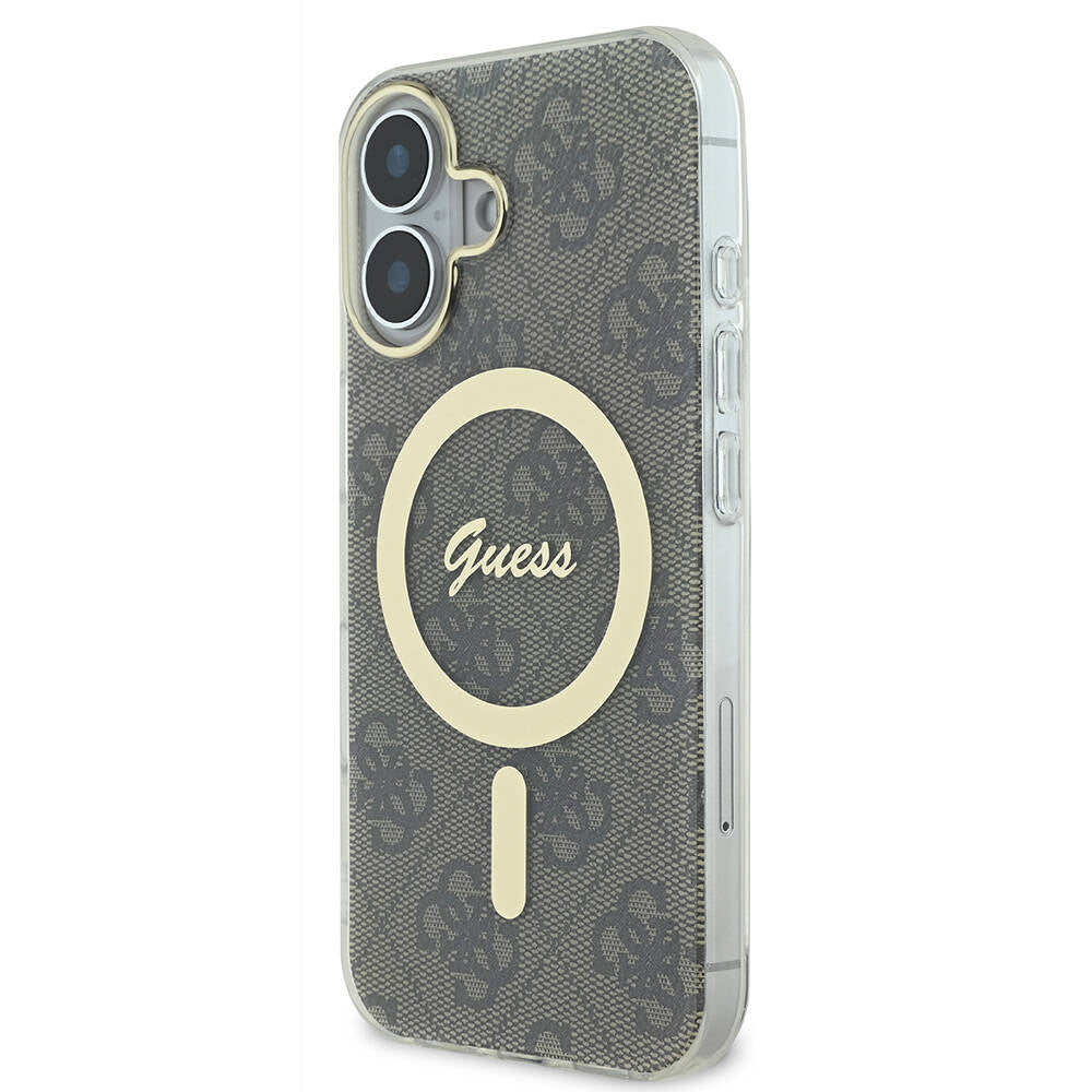iPhone 16 Kılıf Guess Orijinal Lisanslı M-safe Şarj Özellikli Yazı Logolu 4G Desenli Kılıf