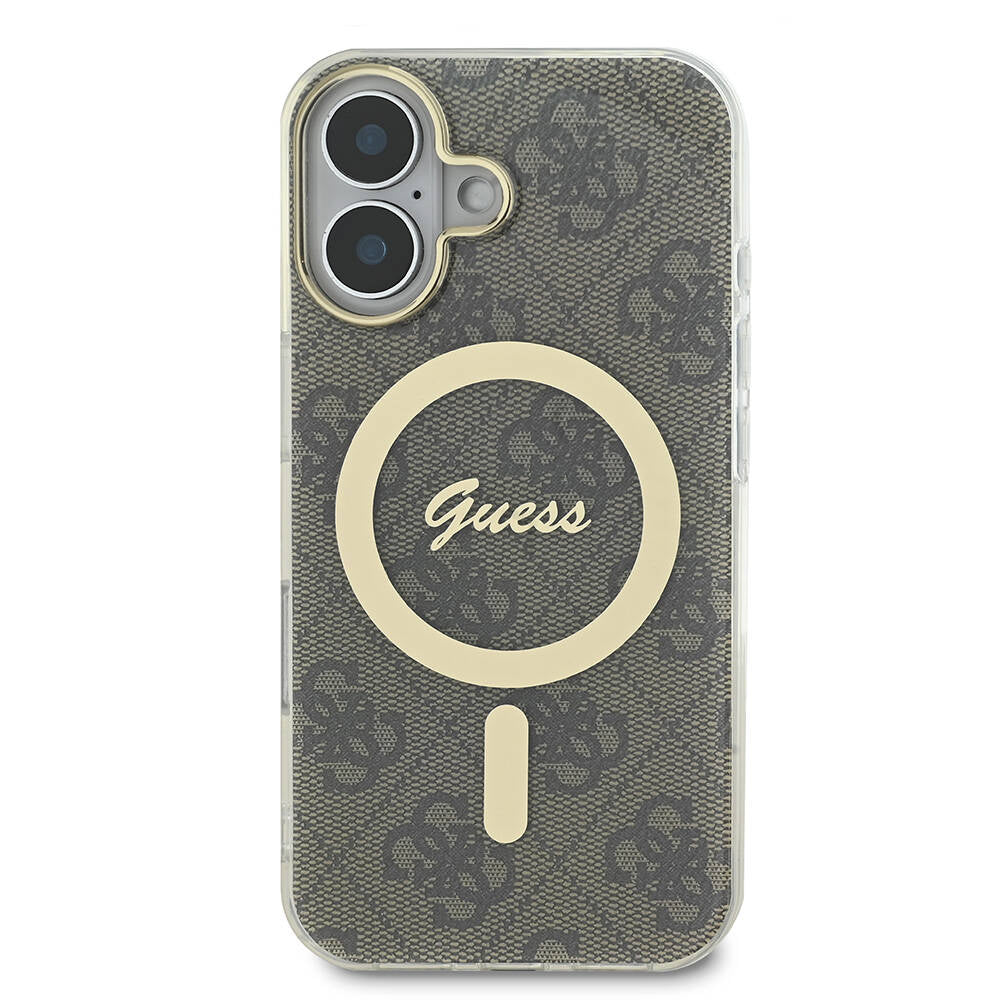iPhone 16 Kılıf Guess Orijinal Lisanslı M-safe Şarj Özellikli Yazı Logolu 4G Desenli Kılıf