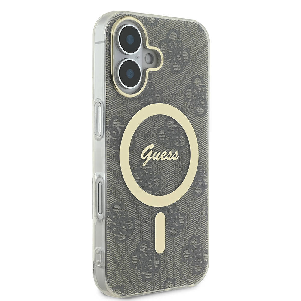 iPhone 16 Kılıf Guess Orijinal Lisanslı M-safe Şarj Özellikli Yazı Logolu 4G Desenli Kılıf