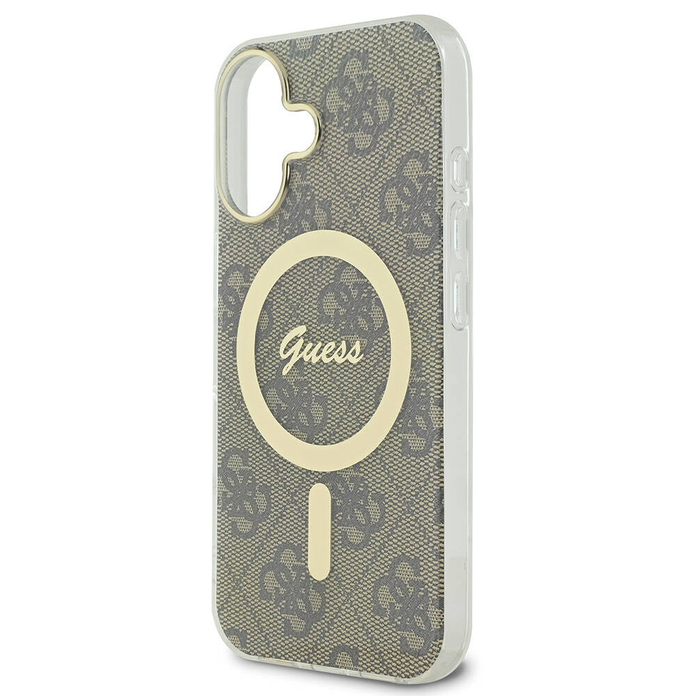 iPhone 16 Kılıf Guess Orijinal Lisanslı M-safe Şarj Özellikli Yazı Logolu 4G Desenli Kılıf