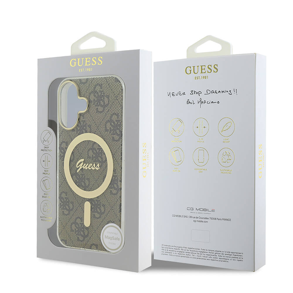iPhone 16 Kılıf Guess Orijinal Lisanslı M-safe Şarj Özellikli Yazı Logolu 4G Desenli Kılıf