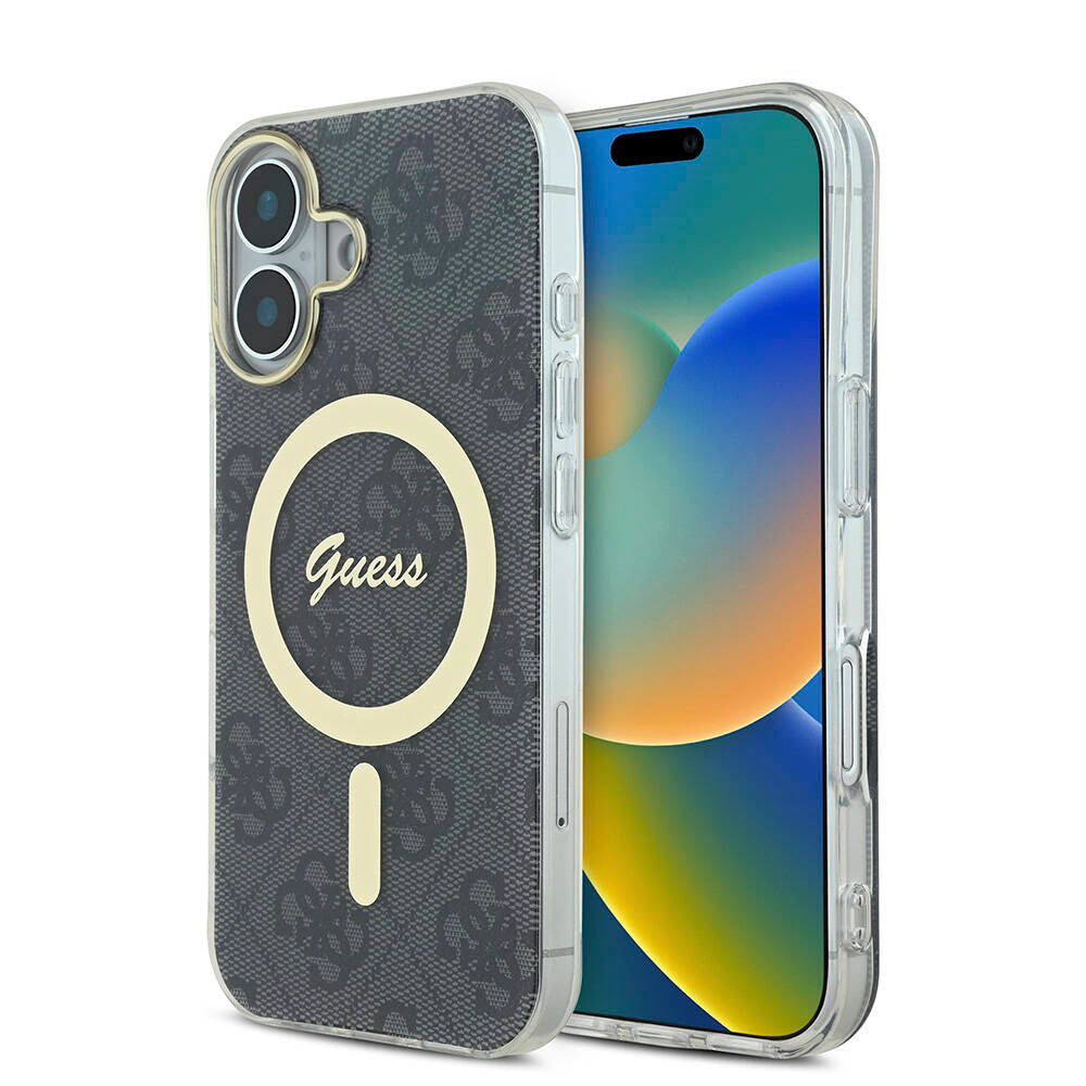 iPhone 16 Kılıf Guess Orijinal Lisanslı M-safe Şarj Özellikli Yazı Logolu 4G Desenli Kılıf
