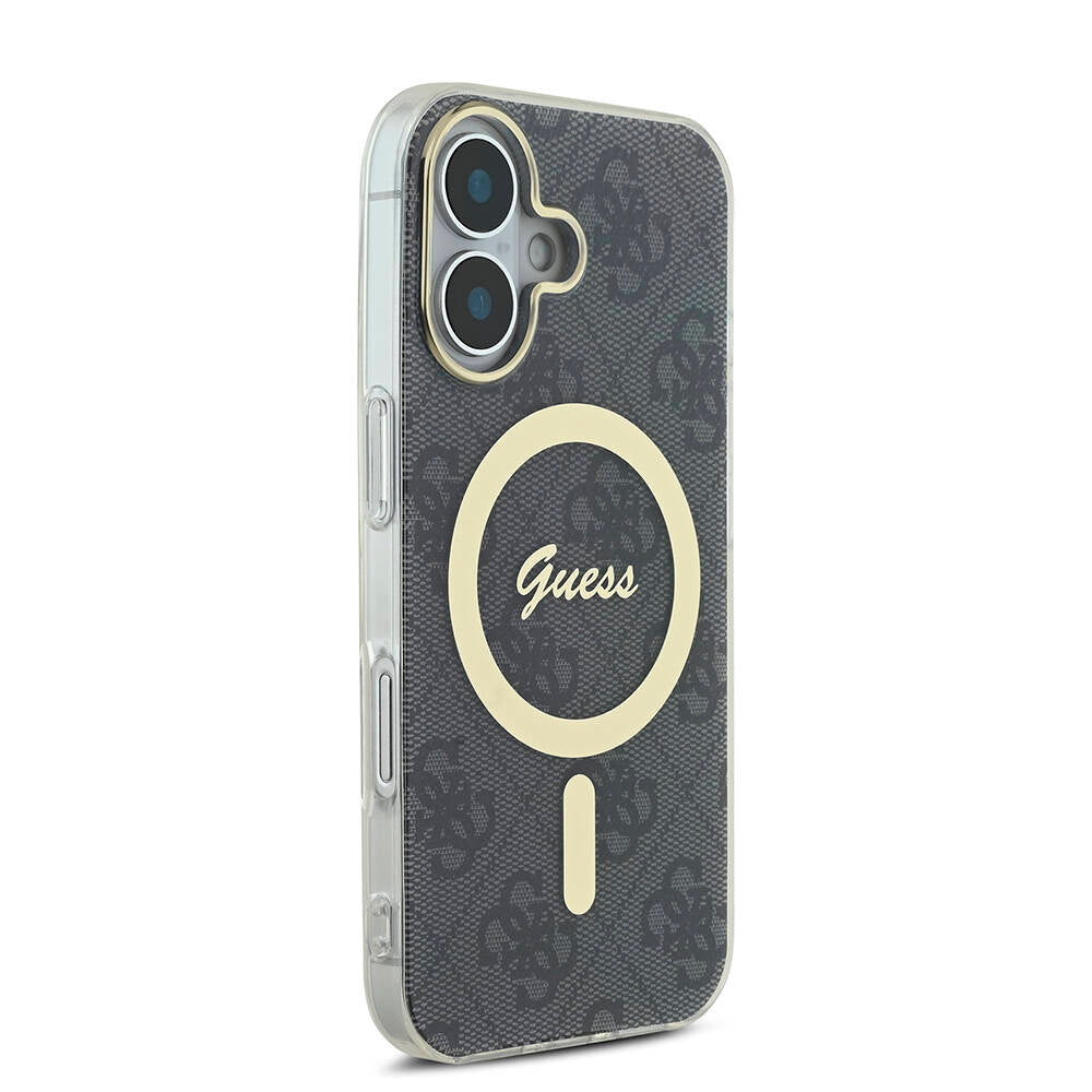 iPhone 16 Kılıf Guess Orijinal Lisanslı M-safe Şarj Özellikli Yazı Logolu 4G Desenli Kılıf