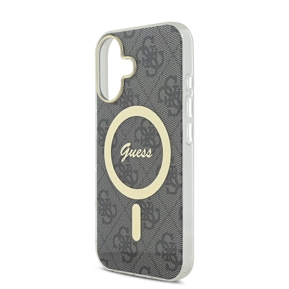 iPhone 16 Kılıf Guess Orijinal Lisanslı M-safe Şarj Özellikli Yazı Logolu 4G Desenli Kılıf
