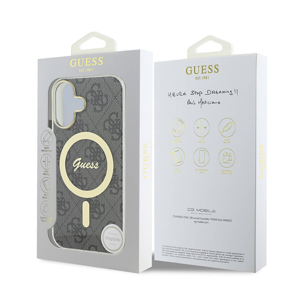 iPhone 16 Kılıf Guess Orijinal Lisanslı M-safe Şarj Özellikli Yazı Logolu 4G Desenli Kılıf