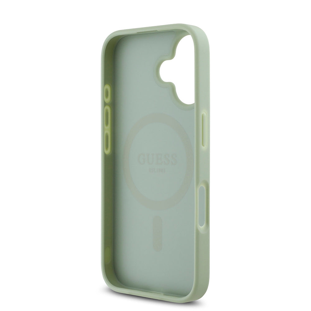 iPhone 16 Kılıf Guess Orijinal Lisanslı M-safe Şarj Özellikli Yazı Logolu Grained Kılıf