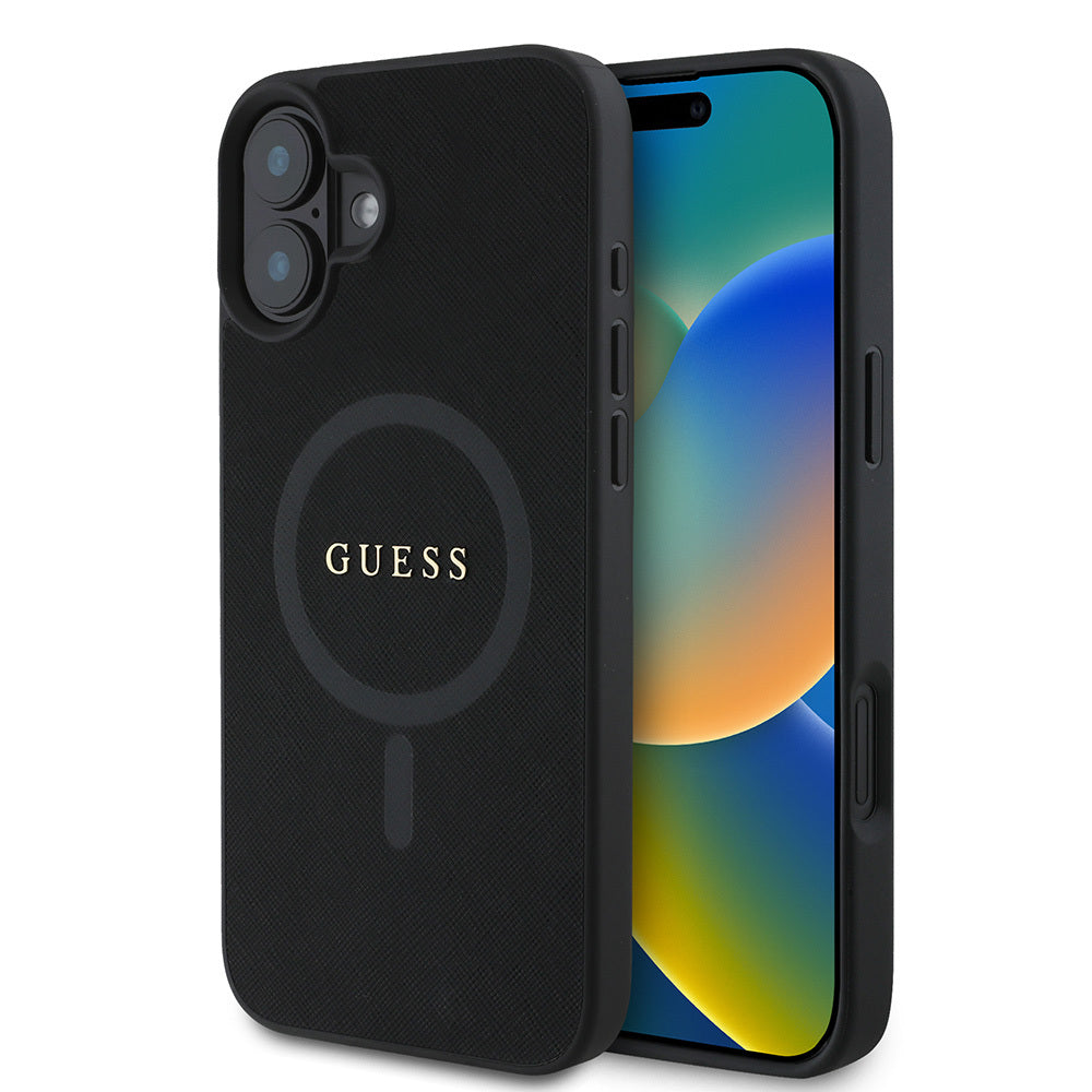 iPhone 16 Kılıf Guess Orijinal Lisanslı M-safe Şarj Özellikli Yazı Logolu Saffiano Classic Kılıf