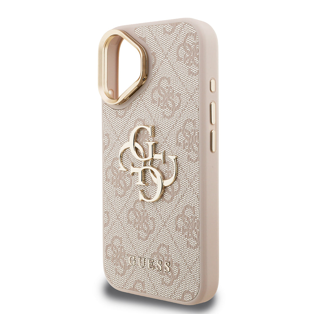 iPhone 16 Kılıf Guess Orijinal Lisanslı PU Deri 4G Desenli Metal Büyük 4G ve Yazı Logolu Kamera Standlı Kılıf