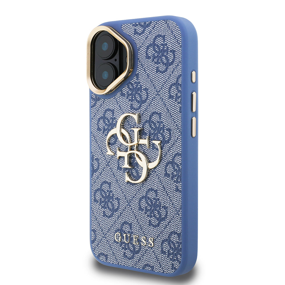 iPhone 16 Kılıf Guess Orijinal Lisanslı PU Deri 4G Desenli Metal Büyük 4G ve Yazı Logolu Kamera Standlı Kılıf