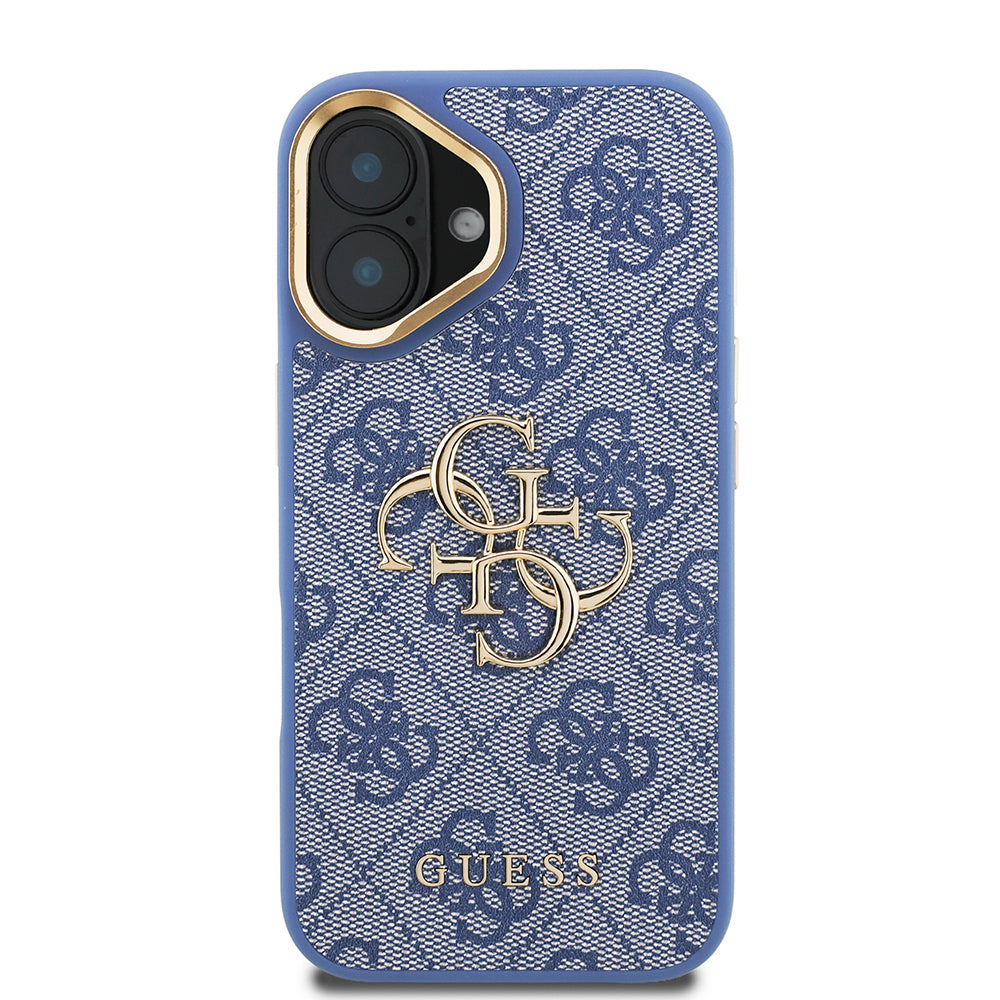 iPhone 16 Kılıf Guess Orijinal Lisanslı PU Deri 4G Desenli Metal Büyük 4G ve Yazı Logolu Kamera Standlı Kılıf