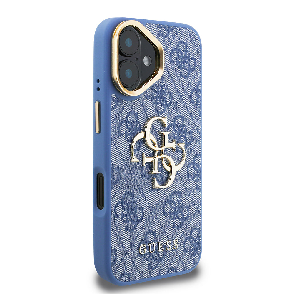 iPhone 16 Kılıf Guess Orijinal Lisanslı PU Deri 4G Desenli Metal Büyük 4G ve Yazı Logolu Kamera Standlı Kılıf