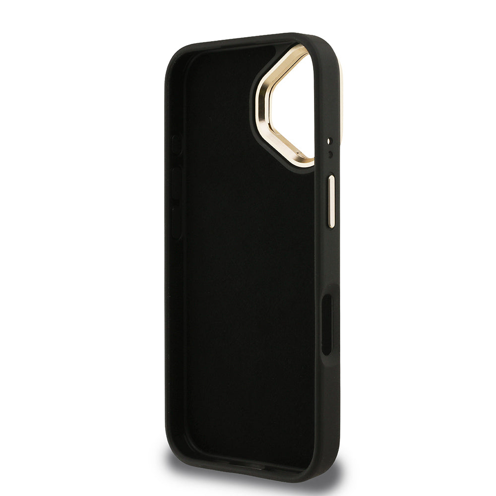 iPhone 16 Kılıf Guess Orijinal Lisanslı PU Deri 4G Desenli Metal Büyük 4G ve Yazı Logolu Kamera Standlı Kılıf