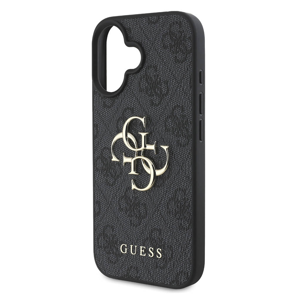 iPhone 16 Kılıf Guess Orijinal Lisanslı PU Deri 4G Desenli Metal Büyük 4G ve Yazı Logolu Kılıf