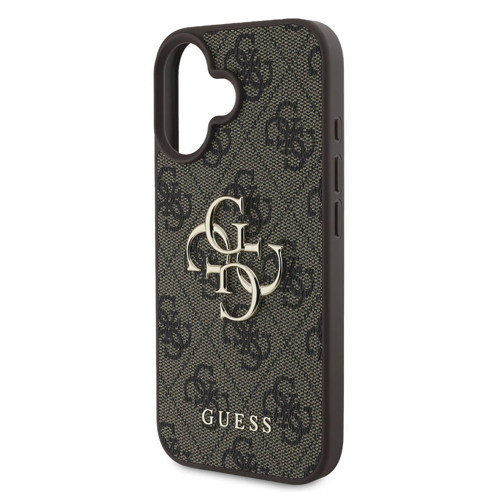 iPhone 16 Kılıf Guess Orijinal Lisanslı PU Deri 4G Desenli Metal Büyük 4G ve Yazı Logolu Kılıf
