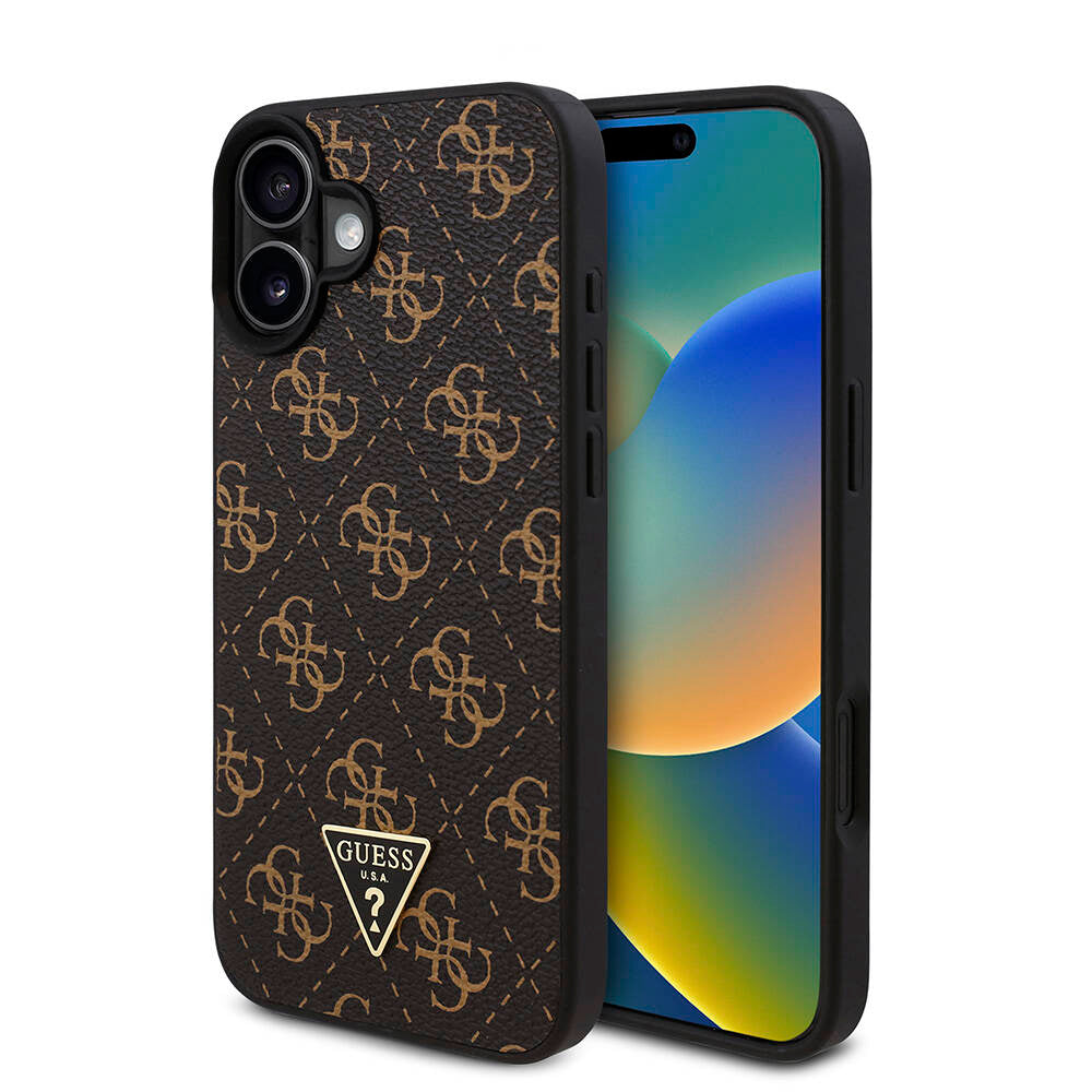 iPhone 16 Kılıf Guess Orijinal Lisanslı PU Deri 4G Desenli Üçgen Logolu Kılıf