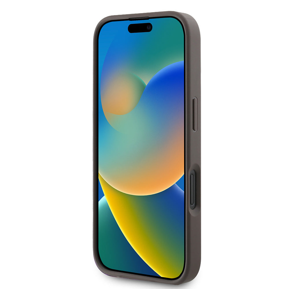 iPhone 16 Kılıf Guess Orijinal Lisanslı PU Deri Taşlı Üçgen Logo 4G Desenli Strass Kılıf