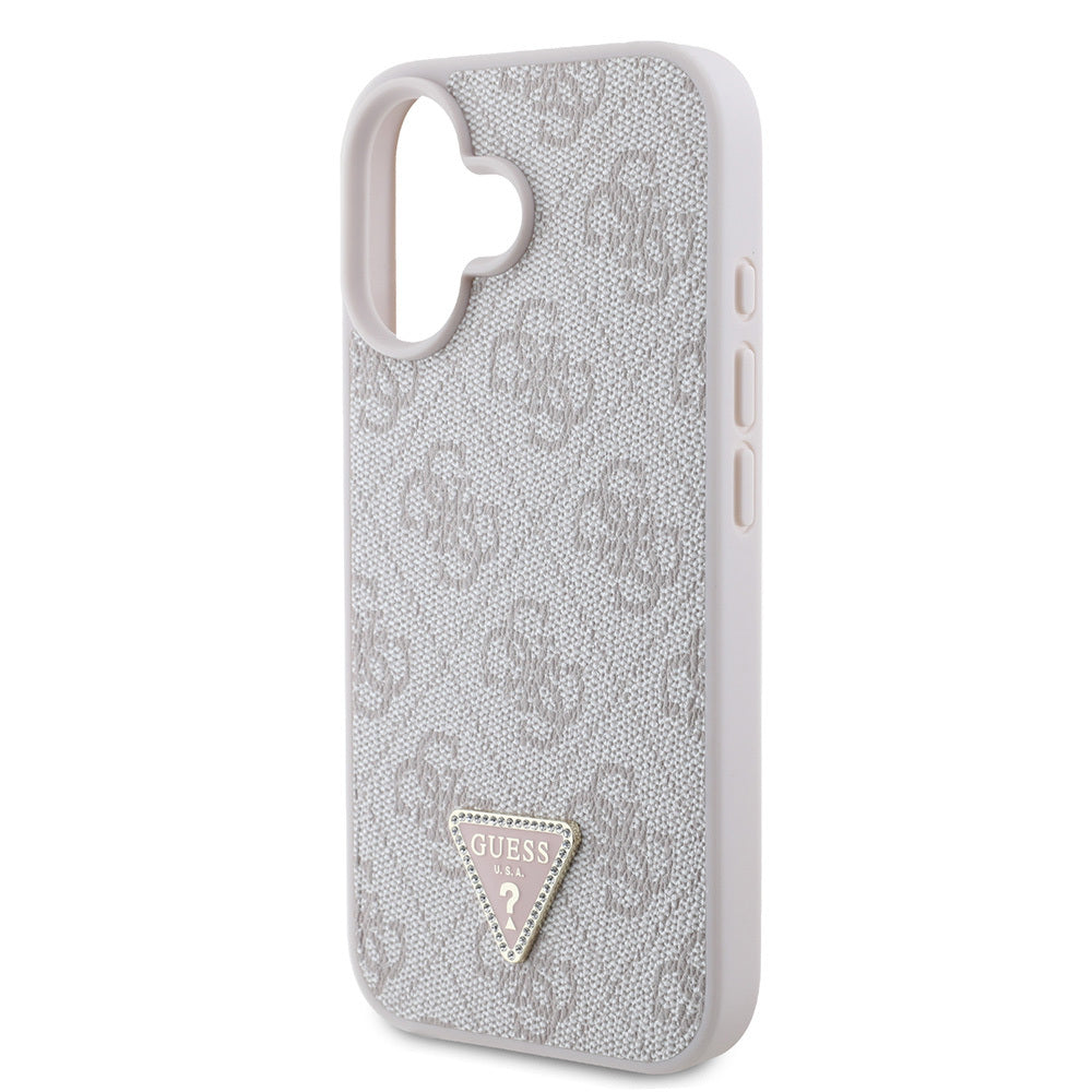 iPhone 16 Kılıf Guess Orijinal Lisanslı PU Deri Taşlı Üçgen Logo 4G Desenli Strass Kılıf