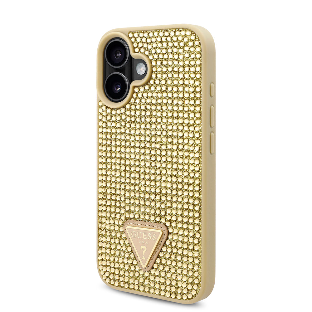 iPhone 16 Kılıf Guess Orijinal Lisanslı Taşlı Arka Yüzey Üçgen Logolu Kılıf