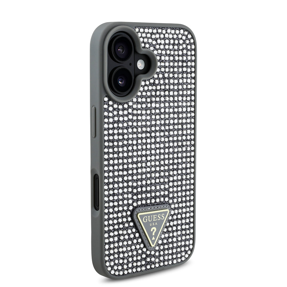 iPhone 16 Kılıf Guess Orijinal Lisanslı Taşlı Arka Yüzey Üçgen Logolu Kılıf