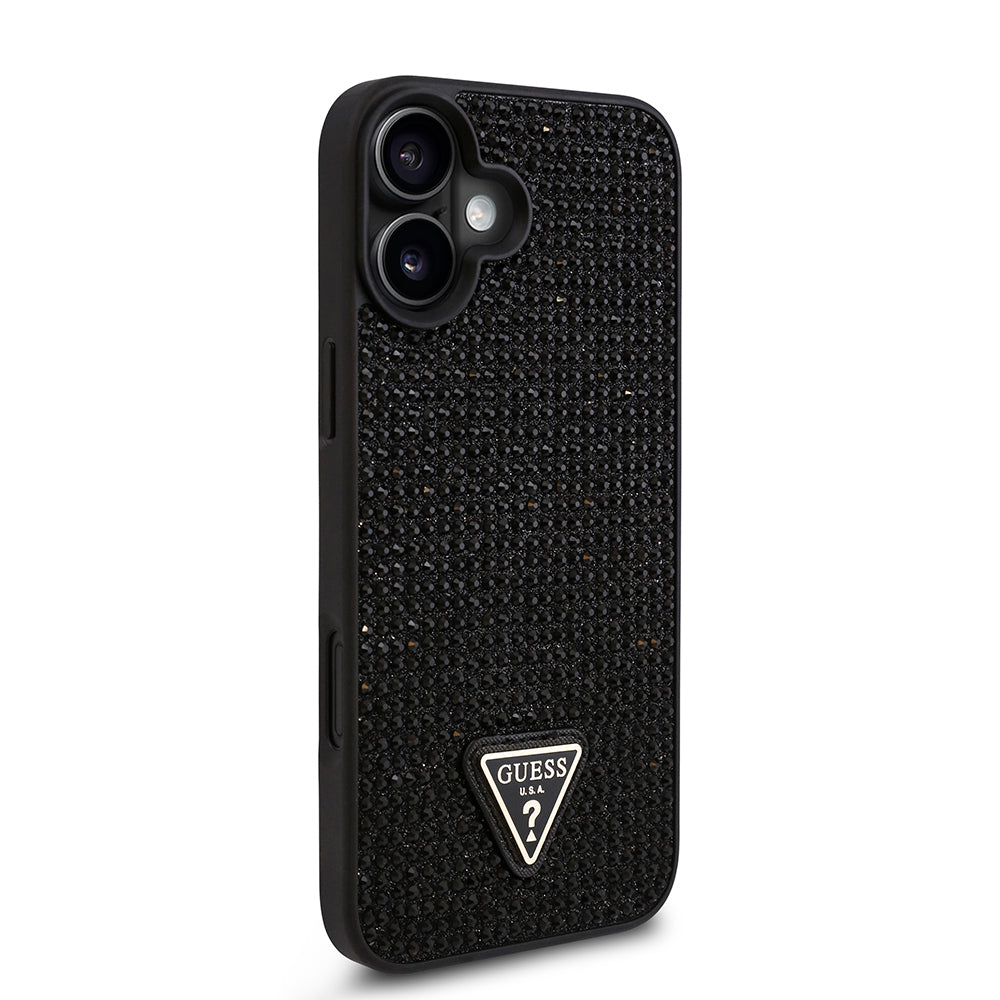 iPhone 16 Kılıf Guess Orijinal Lisanslı Taşlı Arka Yüzey Üçgen Logolu Kılıf