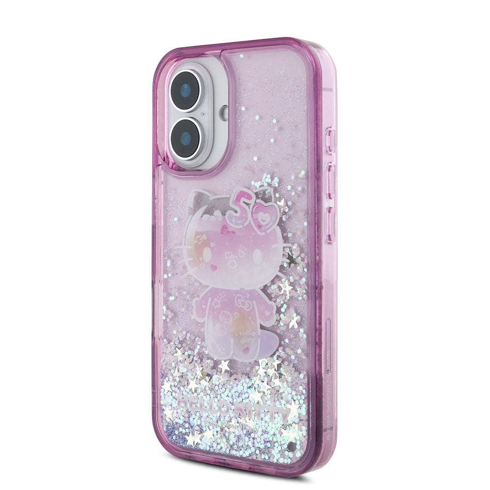 iPhone 16 Kılıf Hello Kitty Orijinal Lisanslı Sıvılı Simli 50. Yıldönümü Partisi Kılıf