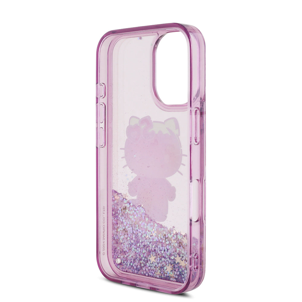 iPhone 16 Kılıf Hello Kitty Orijinal Lisanslı Sıvılı Simli 50. Yıldönümü Partisi Kılıf