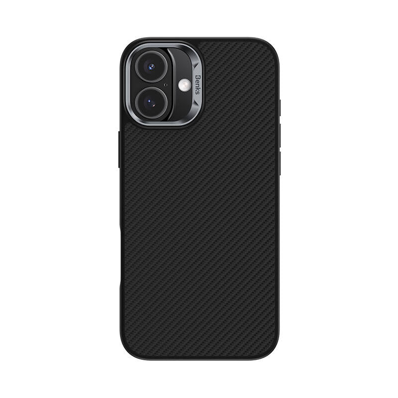 iPhone 16 Kılıf Karbon Fiber M-safe Şarj Özellikli Benks Hybrid ArmorPro 600D Kevlar Kılıf