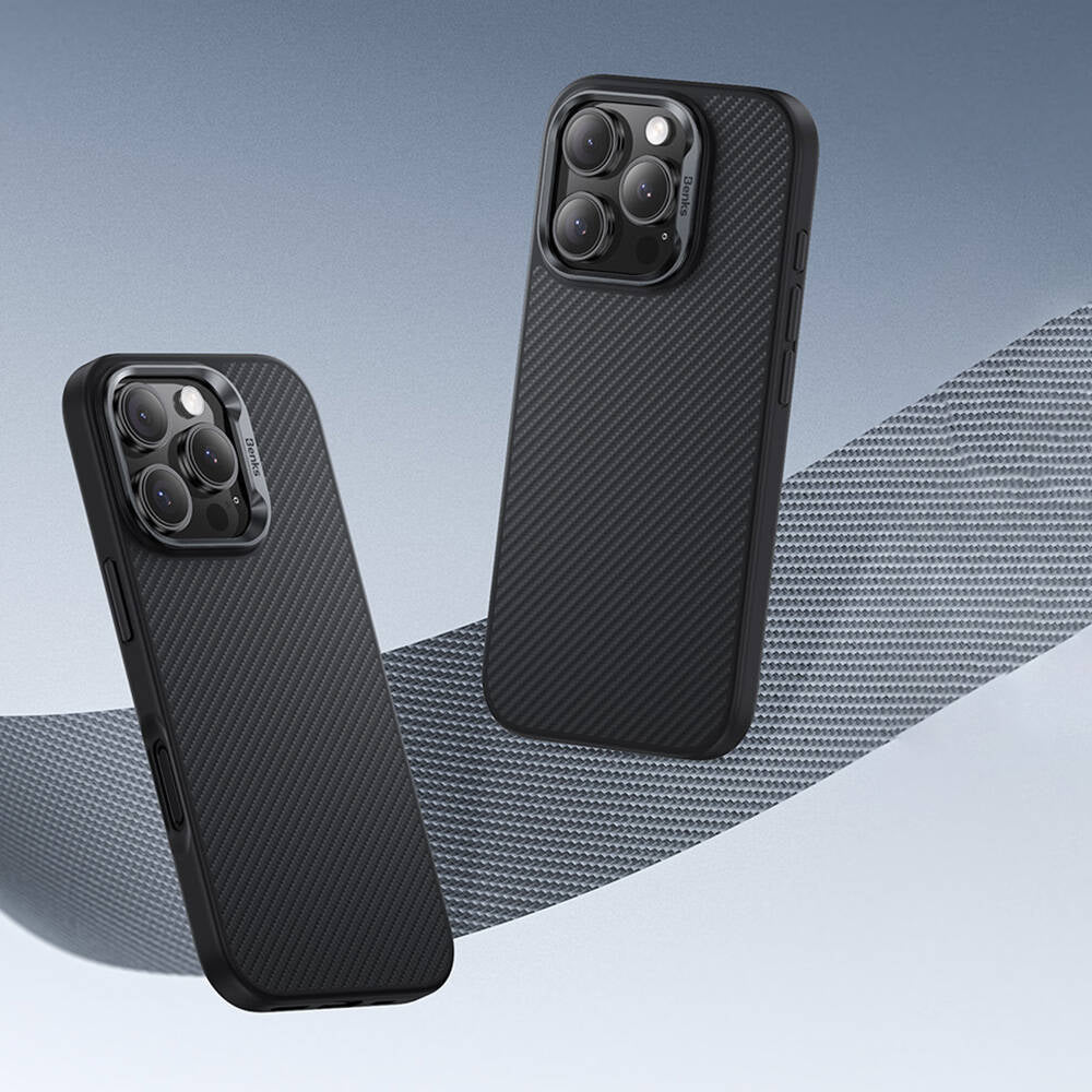 iPhone 16 Kılıf Karbon Fiber M-safe Şarj Özellikli Benks Hybrid ArmorPro 600D Kevlar Kılıf
