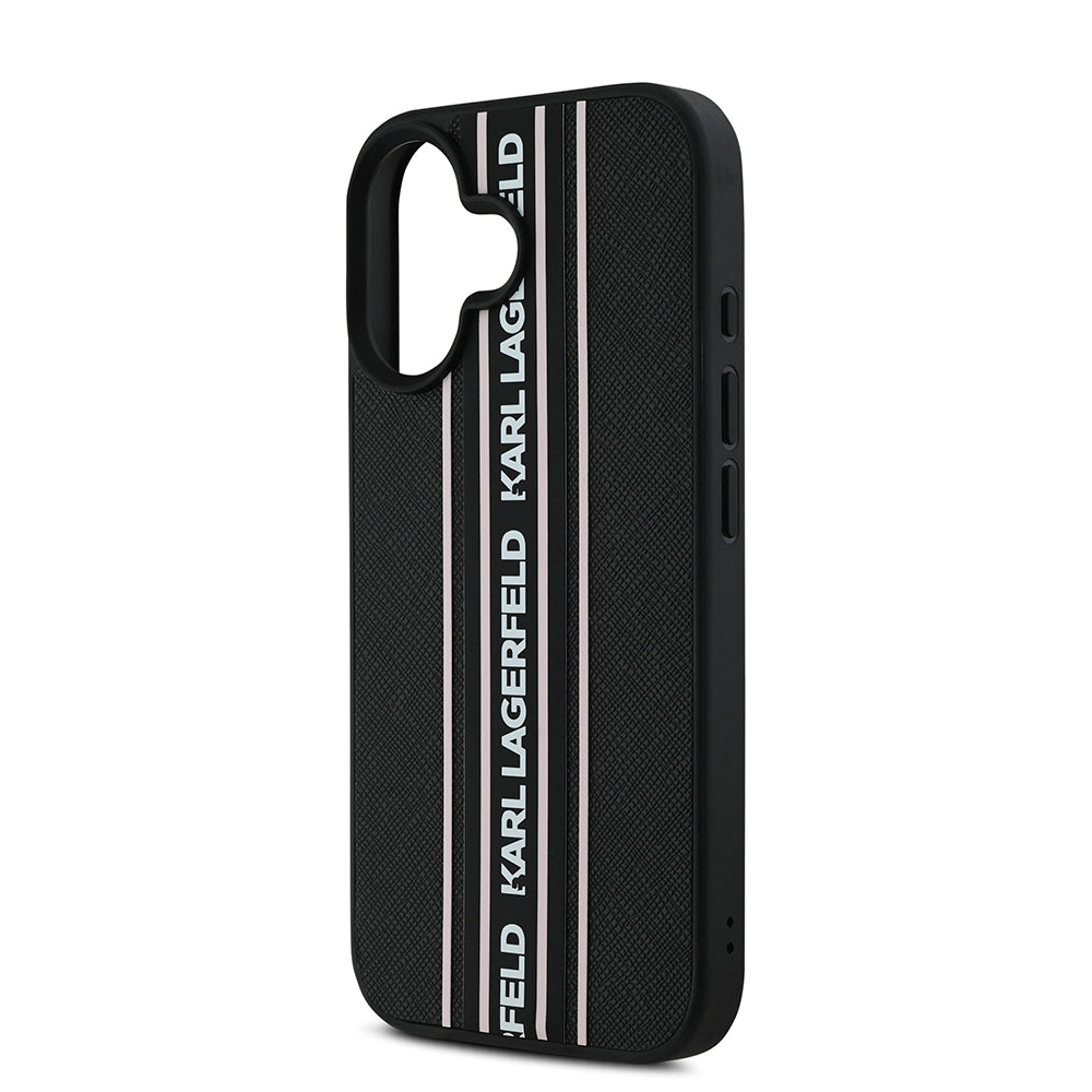 iPhone 16 Kılıf Karl Lagerfeld Orijinal Lisanslı Askılı Saffiano Athleisure Şerit Çizgili Kılıf