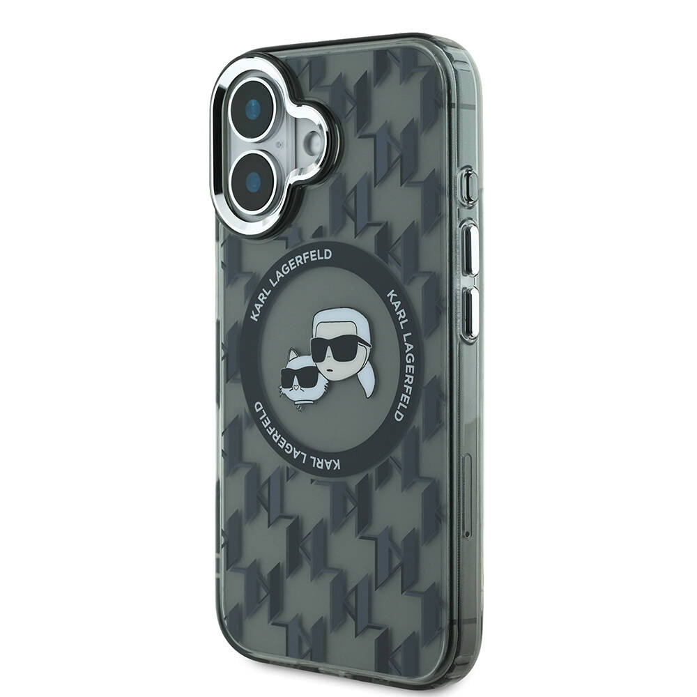 iPhone 16 Kılıf Karl Lagerfeld Orijinal Lisanslı M-safe Şarj Özellikli IML Baskılı Metal Monogram KC Heads Kılıf