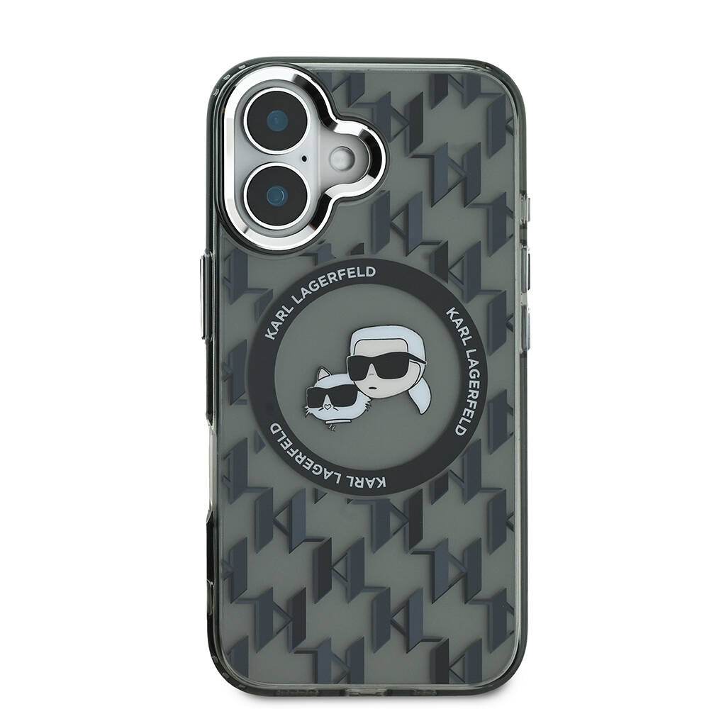 iPhone 16 Kılıf Karl Lagerfeld Orijinal Lisanslı M-safe Şarj Özellikli IML Baskılı Metal Monogram KC Heads Kılıf