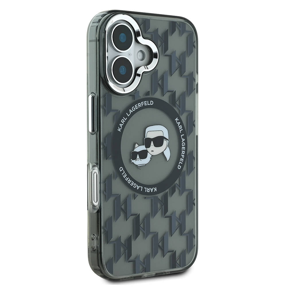 iPhone 16 Kılıf Karl Lagerfeld Orijinal Lisanslı M-safe Şarj Özellikli IML Baskılı Metal Monogram KC Heads Kılıf
