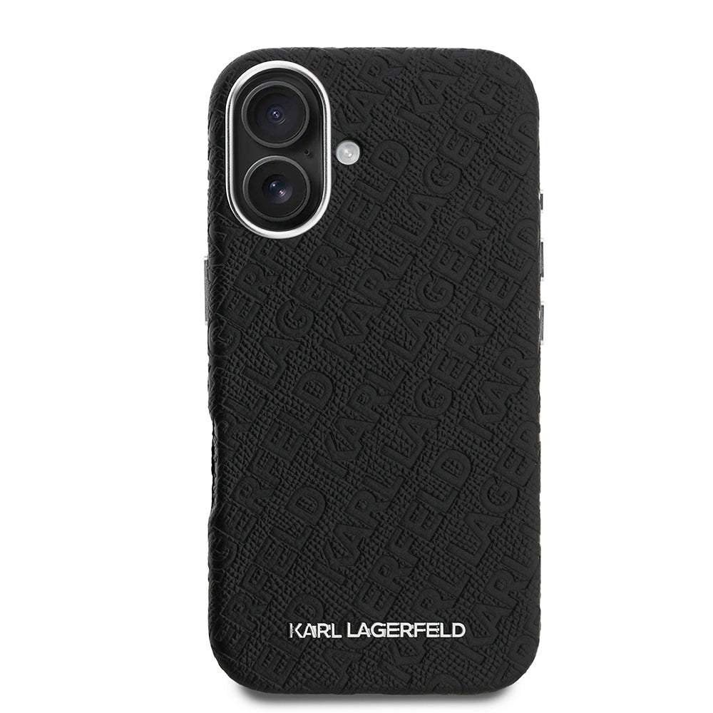 iPhone 16 Kılıf Karl Lagerfeld Orijinal Lisanslı PU Deri Damgalı Metal Yazı Logolu Kılıf