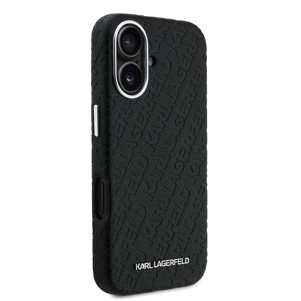 iPhone 16 Kılıf Karl Lagerfeld Orijinal Lisanslı PU Deri Damgalı Metal Yazı Logolu Kılıf