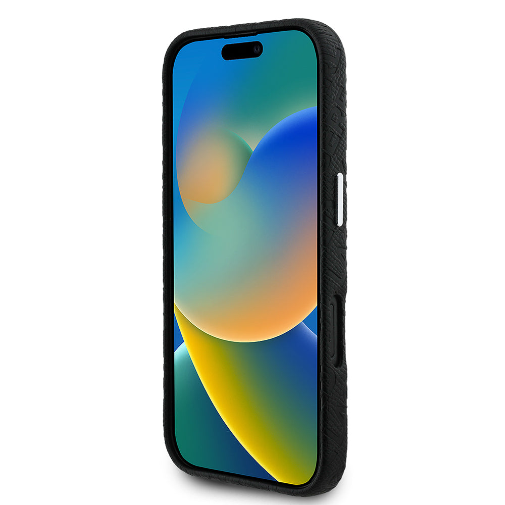 iPhone 16 Kılıf Karl Lagerfeld Orijinal Lisanslı PU Deri Damgalı Metal Yazı Logolu Kılıf