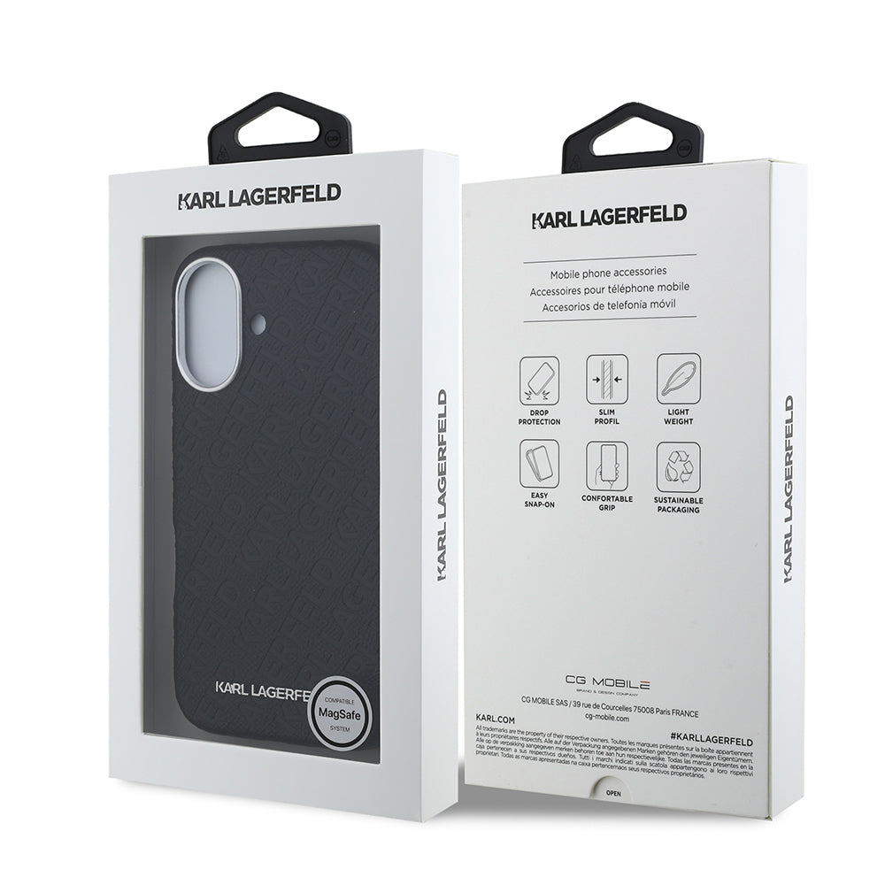 iPhone 16 Kılıf Karl Lagerfeld Orijinal Lisanslı PU Deri Damgalı Metal Yazı Logolu Kılıf