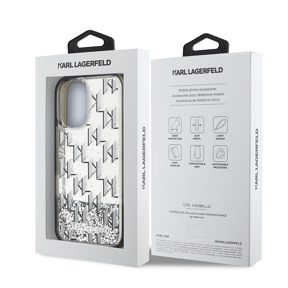 iPhone 16 Kılıf Karl Lagerfeld Orijinal Lisanslı Simli KL Yazılı Monogram Gradient Kılıf