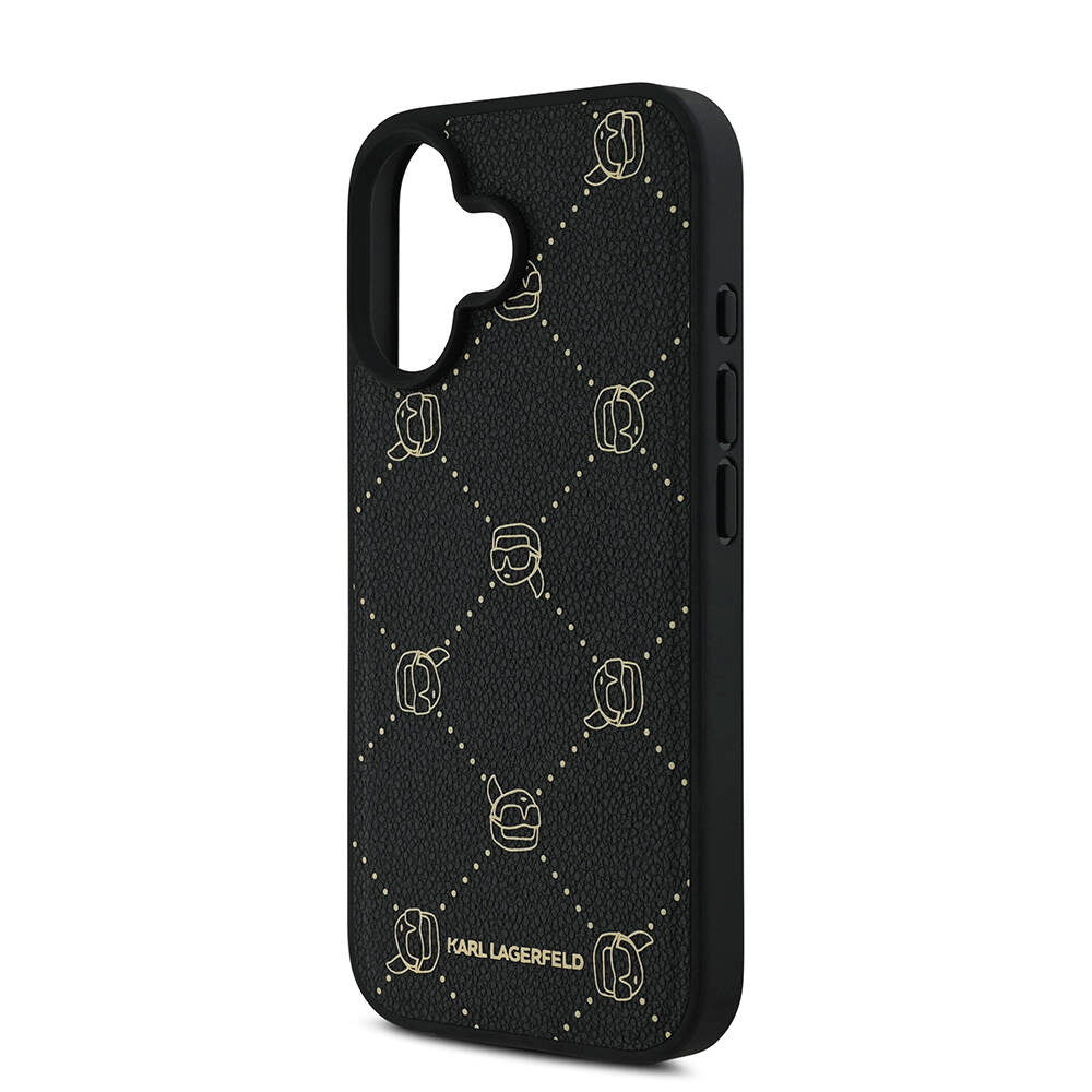 iPhone 16 Kılıf Karl Lagerfeld orijinal Lisanslı M-safe Şarj Özellikli PU Deri Karl Heads Desenli Klasik Logolu Kılıf