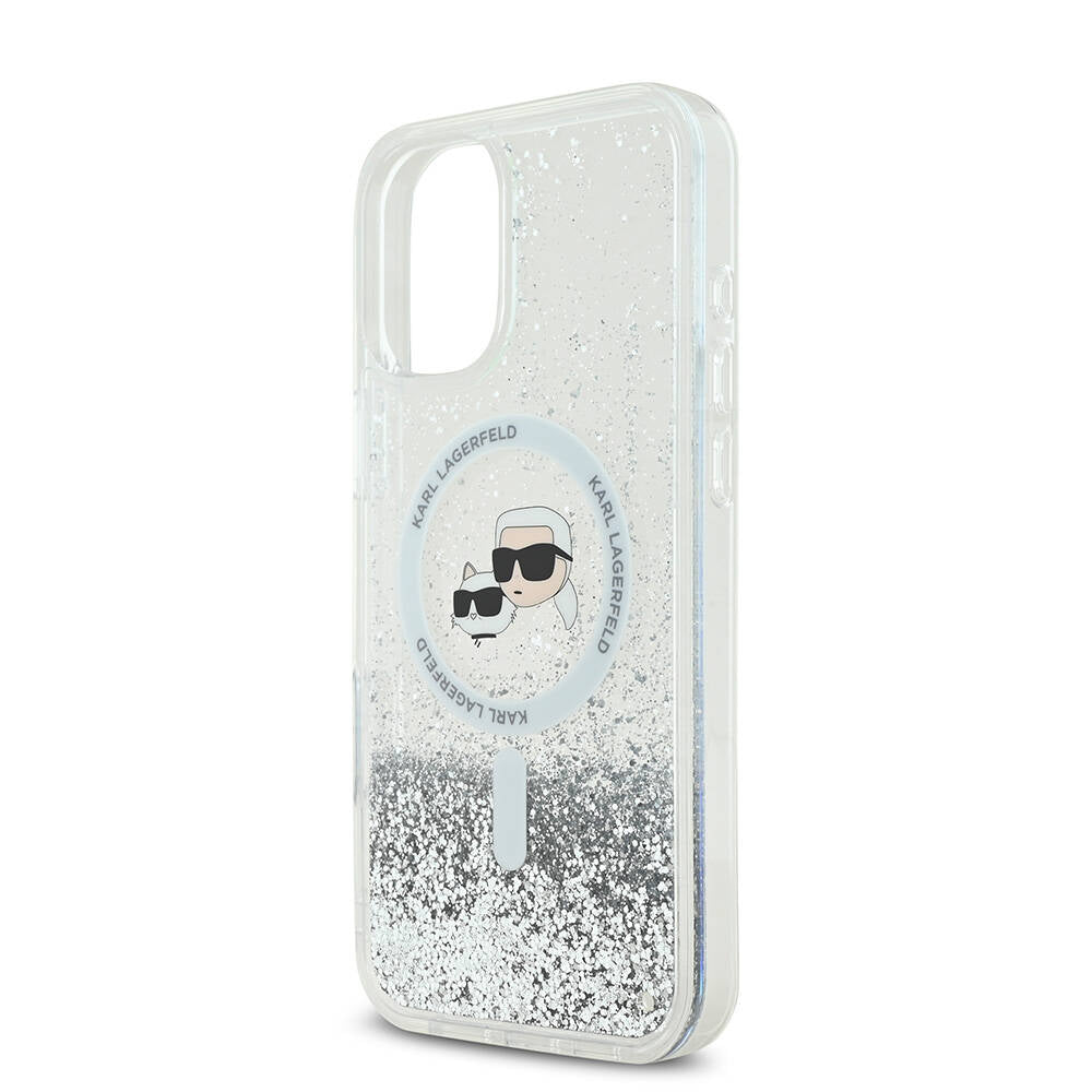 iPhone 16 Kılıf Karl Lagerfeld orijinal Lisanslı M-safe Şarj Özellikli Sıvılı Simli K&C Heads Kılıf