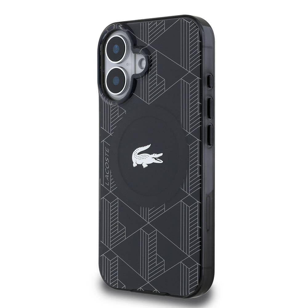 iPhone 16 Kılıf Lacoste Orijinal Lisanslı M-safe Şarj Özellikli IML Baskılı Gümüş Timsah Logolu Monogram Kılıf